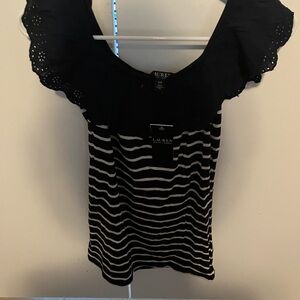 Beautiful navy ruffled top from Ralph Lauren